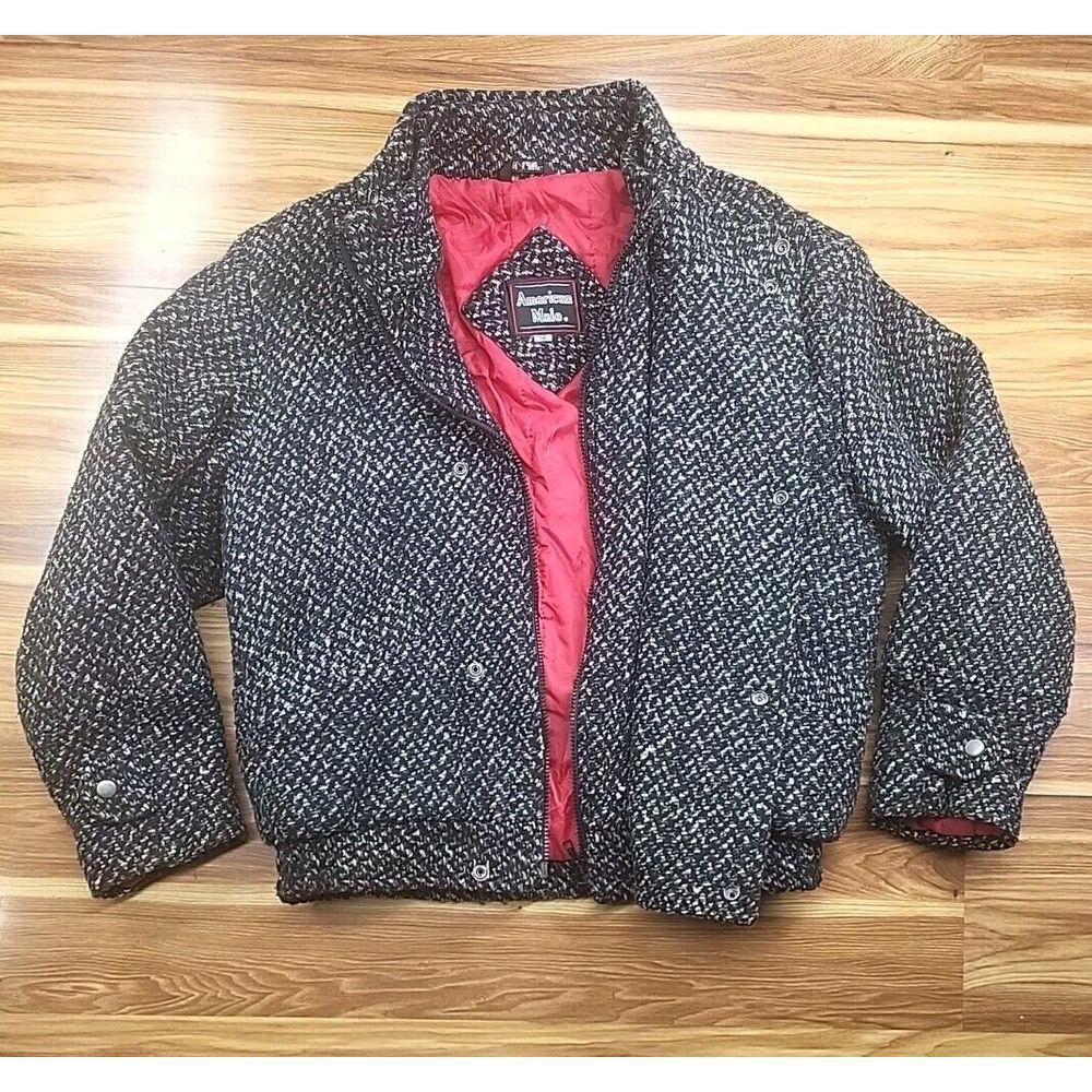 American Male Wool Blend Knit Bomber Jacket Quilted Coat Size Medium Womens Gray
